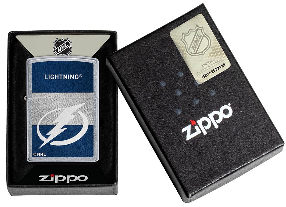 NHL® Tampa Bay Lightning Street Chrome™ Windproof Lighter in its packaging