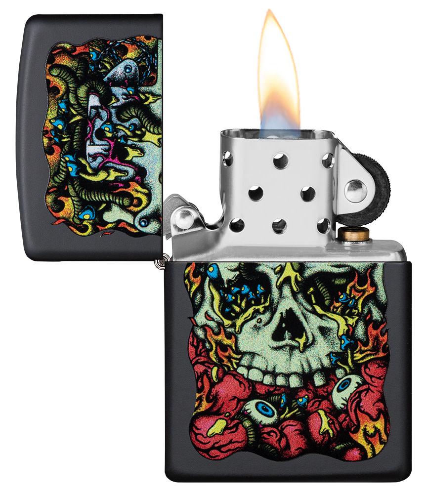 Front of Lighter Innards Design Black Matte Windproof Lighter