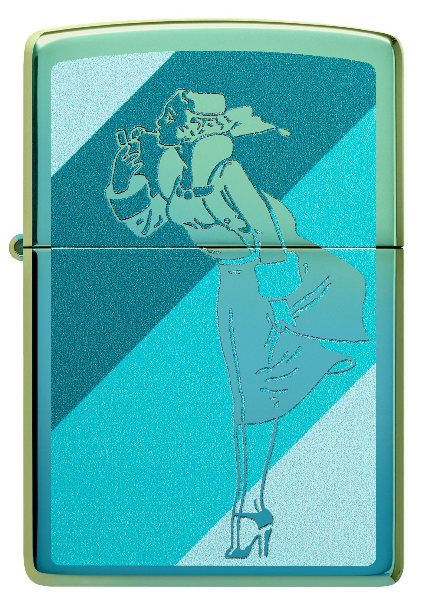 Front shot of Windy Design High Polish Teal Windproof Lighter.