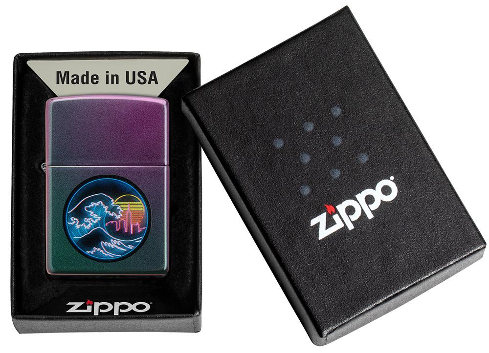 Great Vaporwave Iridescent Windproof Lighter in its packaging