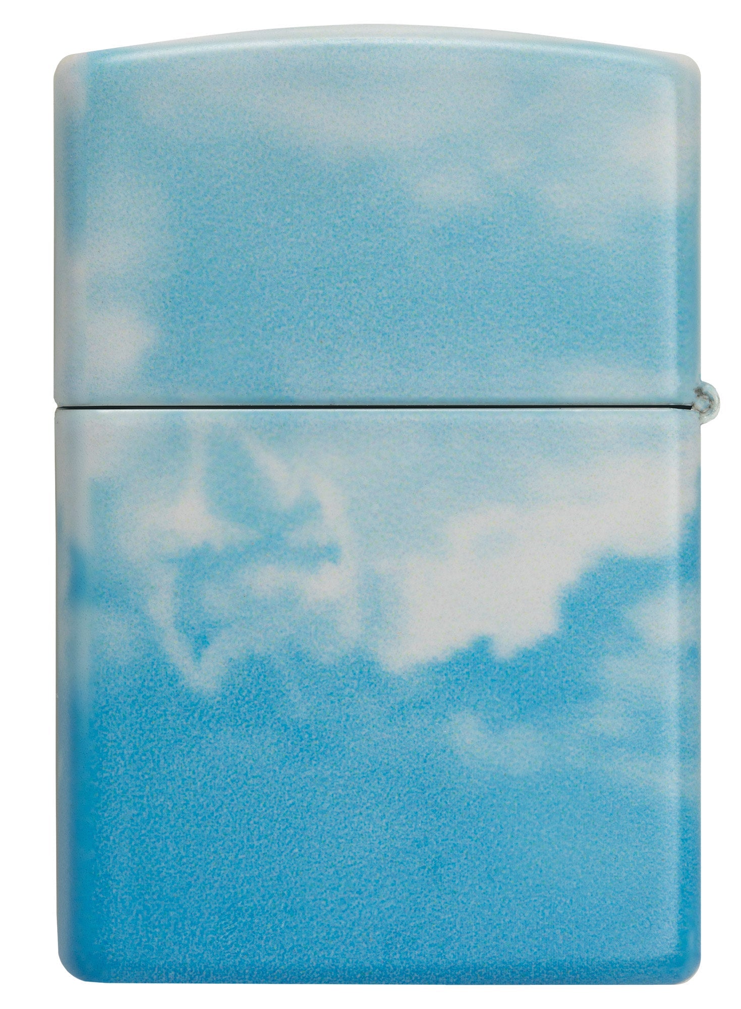 Cloudy Sky Design 540 Color Windproof Lighter with its lid open and unlit.