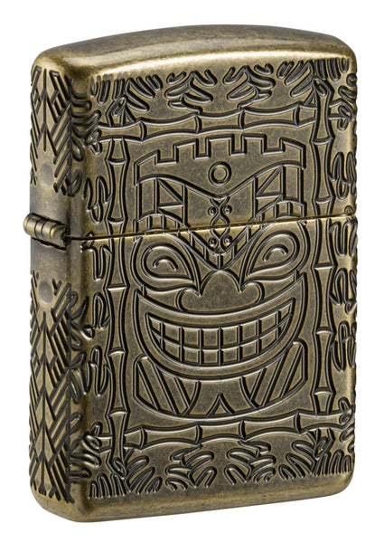 Tiki Design Armor® Antique Brass Windproof Lighter | Zippo USA