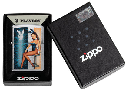 Playboy Playmate Brushed Chrome Windproof Lighter in its packaging.