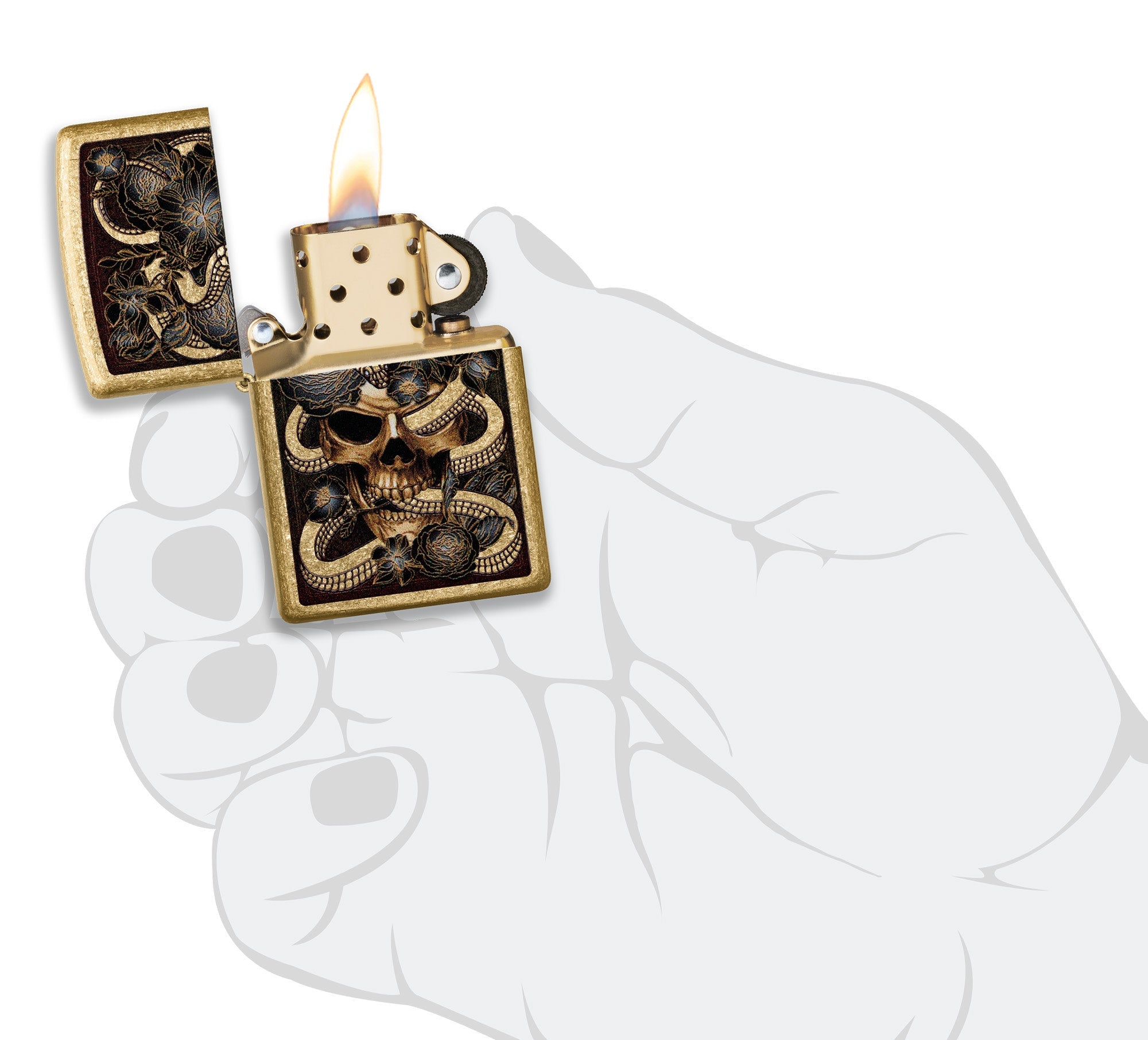 Snake Bouquet Design Tumbled Brass Windproof Lighter – Zippo USA