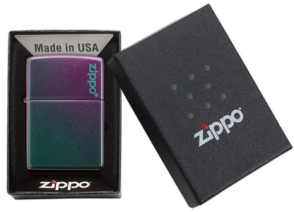 Iridescent Zippo Logo windproof lighter in packaging