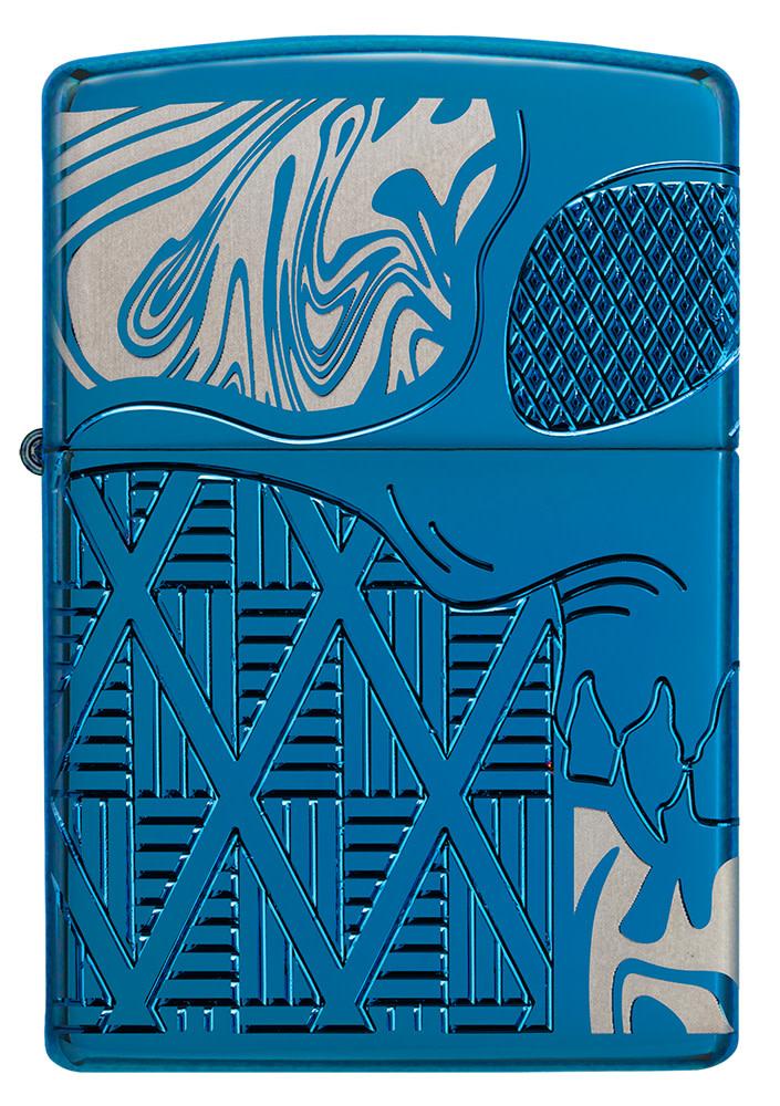 Front view of Skull Design Armor® High Polish Blue Windproof Lighter.