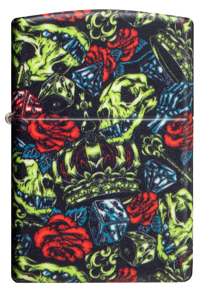 Front view of Skull Crown Glow-In-The-Dark 540 Color Windproof Lighter.