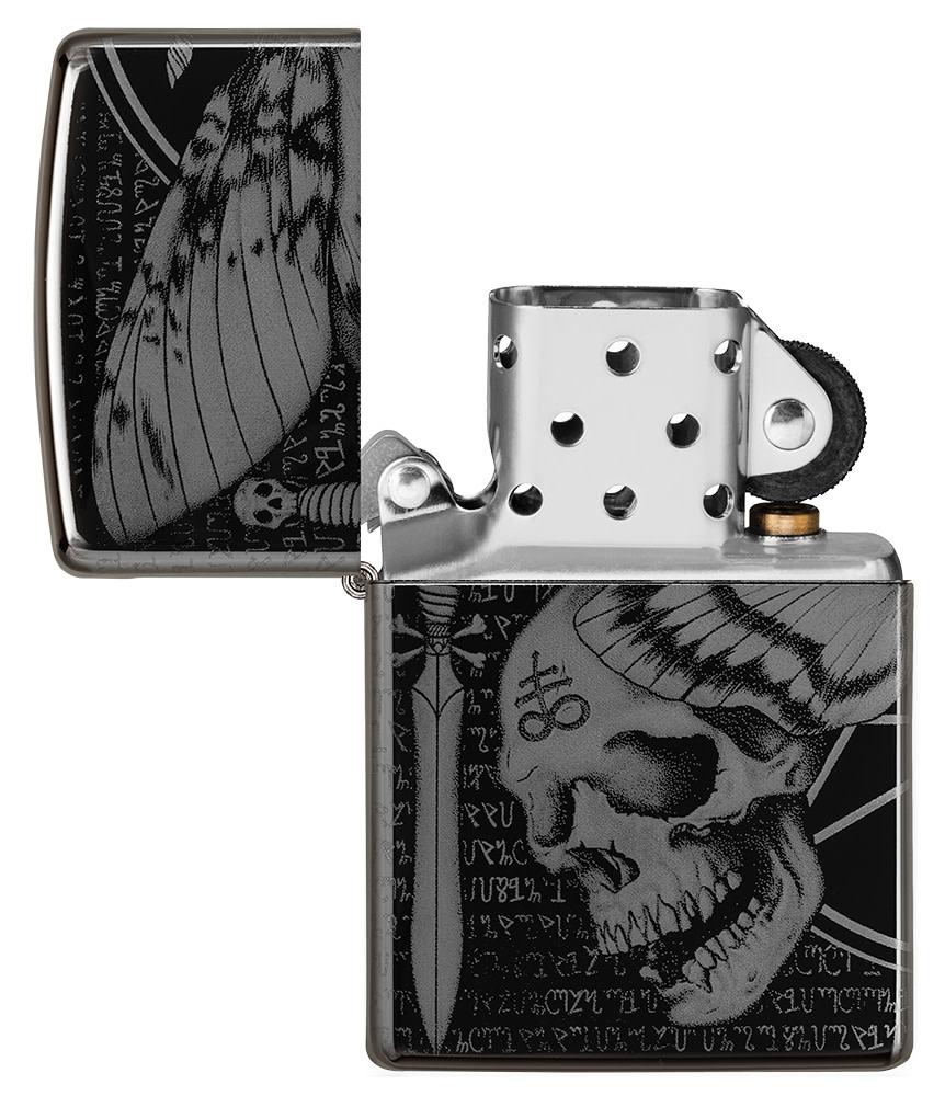 Zippo online Lighter: Day of the Dead Skull, Armor - High Polish Black Ice