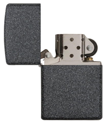 Iron Stone Windproof Lighter open and unlit.