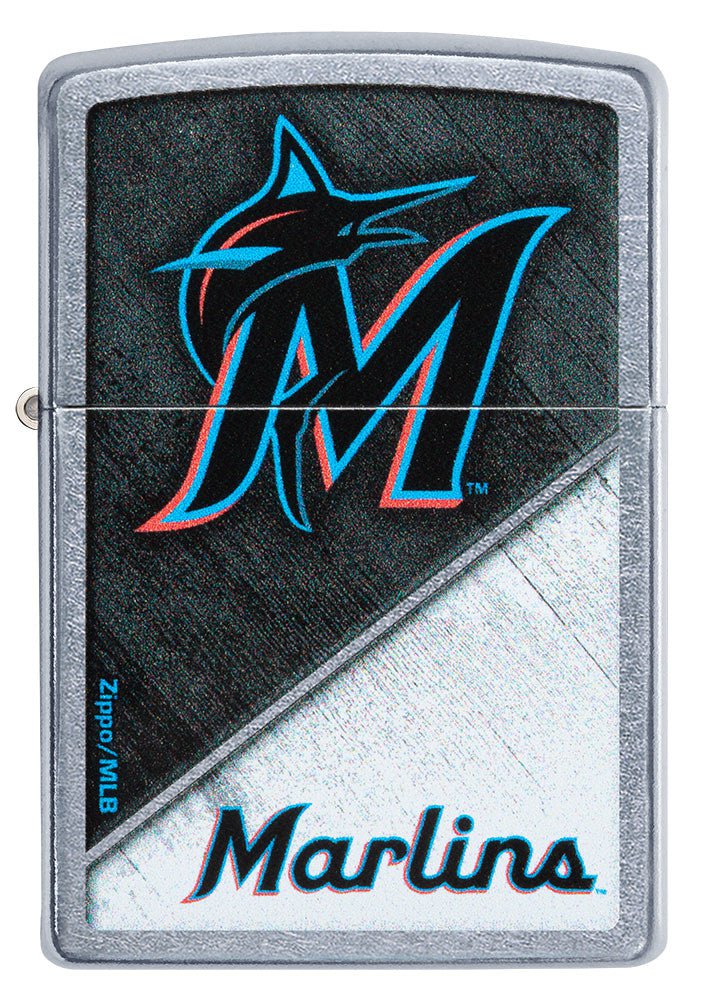 Front shot of MLB® Miami Marlins™ Street Chrome™ Windproof Lighter.