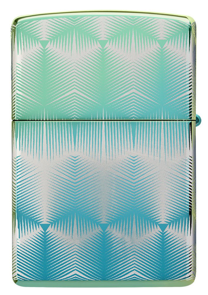 Back view of Pattern Design High Polish Teal Windproof Lighter.