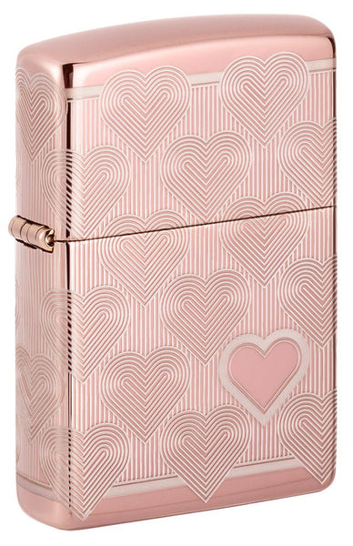 Heart Design High Polish Rose Gold Windproof Lighter | Zippo USA