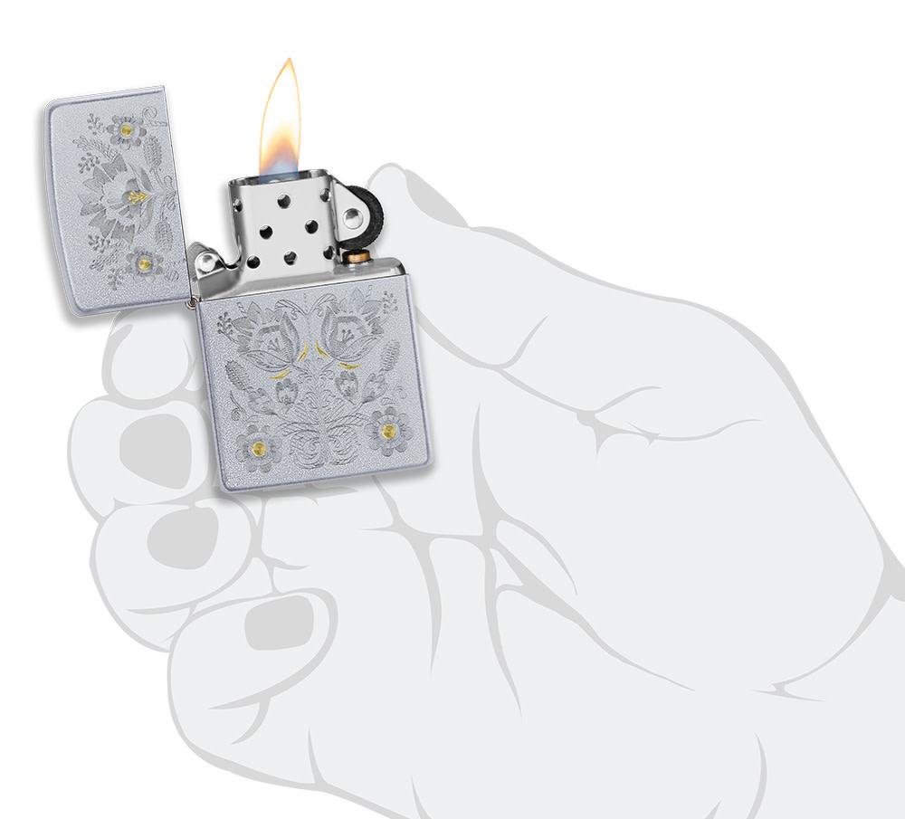 Painted Floral Satin Chrome Windproof Lighter – Zippo USA
