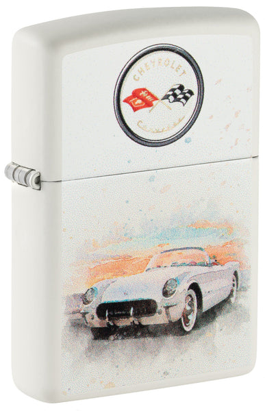 Zippo Chevy Vintage Corvette White Matte Windproof Lighter | Zippo 