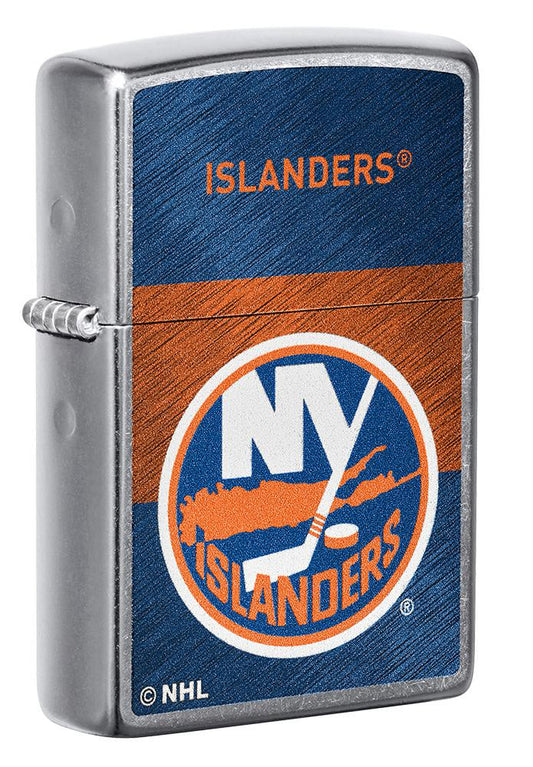 Front shot of NHL® New York Islanders Street Chrome™ Windproof Lighter standing at a 3/4 angle