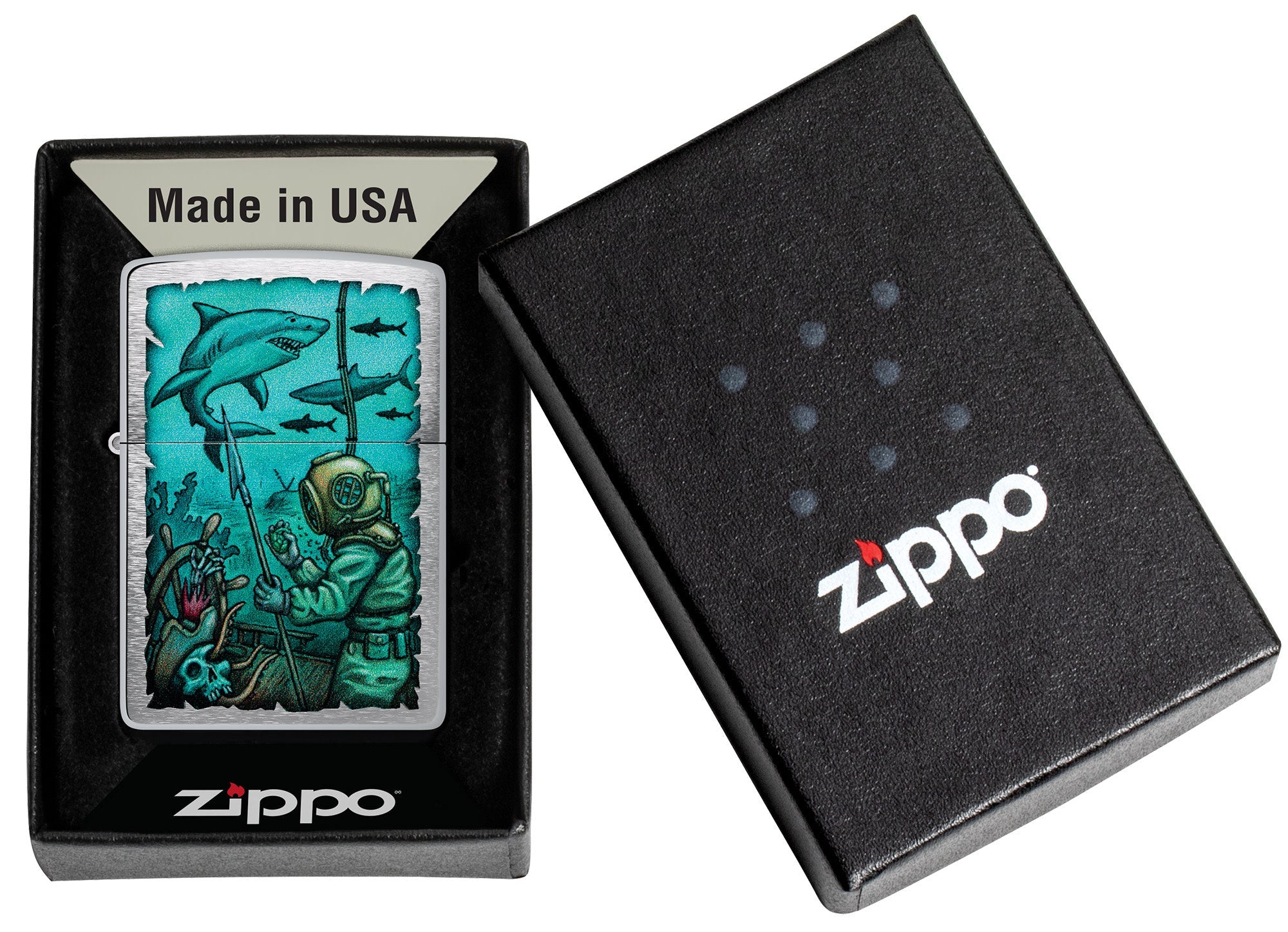 Zippo Shark Nautical Design Brushed Chrome Windproof Lighter – Zippo USA