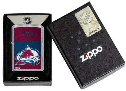 NHL® Colorado Avalanche Street Chrome™ Windproof Lighter in its packaging