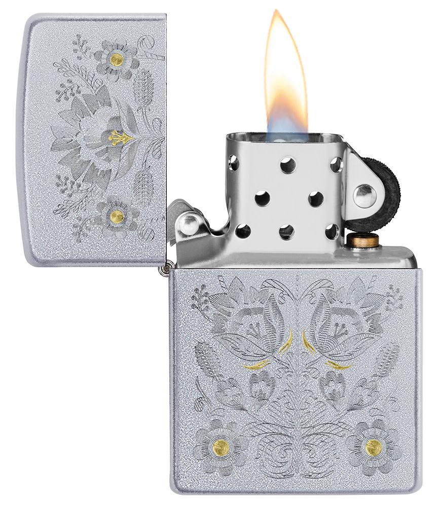 Painted Floral Satin Chrome Windproof Lighter – Zippo USA
