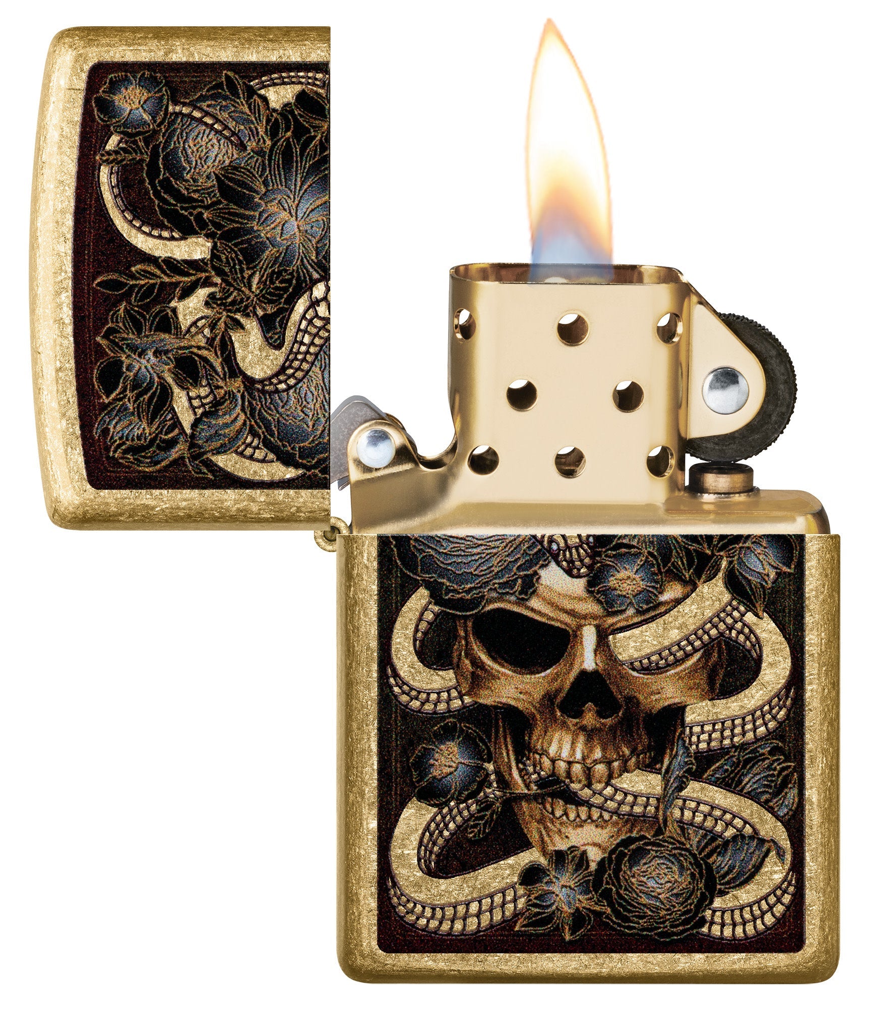 Snake Bouquet Design Tumbled Brass Windproof Lighter – Zippo USA