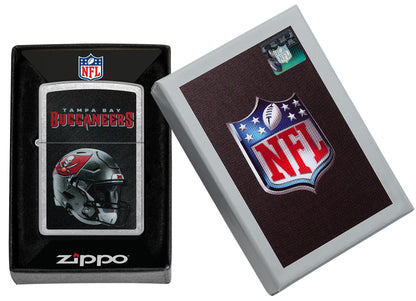 NFL Tampa Bay Buccaneers Helmet Street Chrome Windproof Lighter in its packaging.