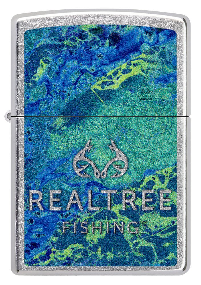 Front shot of Realtree® Blue and Green Camo Street Chrome™ Windproof Lighter.