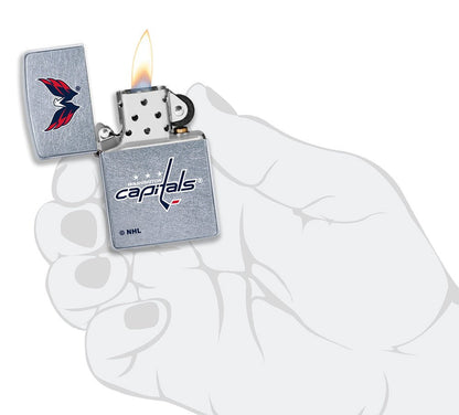 NHL Washington Capitals Street Chrome™ Windproof Lighter lit in hand