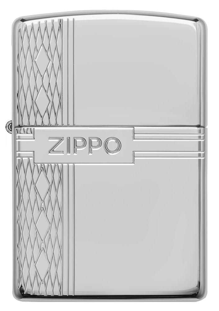 Front view of ArmorÂ® Sterling Silver Zippo Diamond Design Windproof Lighter