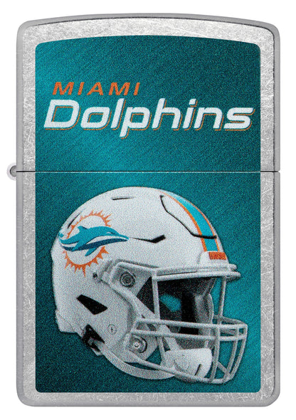 Front shot of NFL Miami Dolphins Helmet Street Chrome Windproof Lighter.