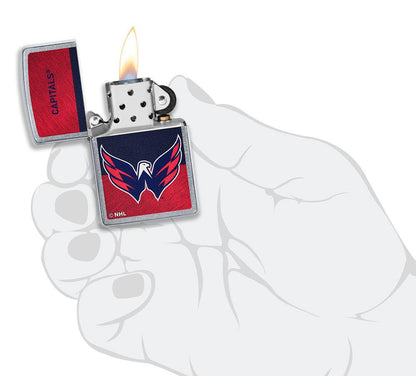 NHL® Washington Capitals Street Chrome™ Windproof Lighter lit in hand