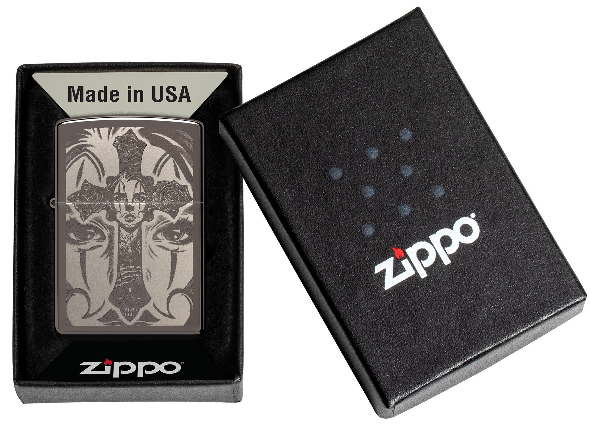 Zippo online Lighter: Day of the Dead Skull, Armor - High Polish Black Ice