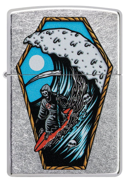 Front shot of Reaper Surfer Design Street Chrome™ Windproof Lighter.