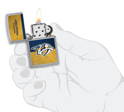 NHL® Nashville Predators Street Chrome™ Windproof Lighter lit in hand