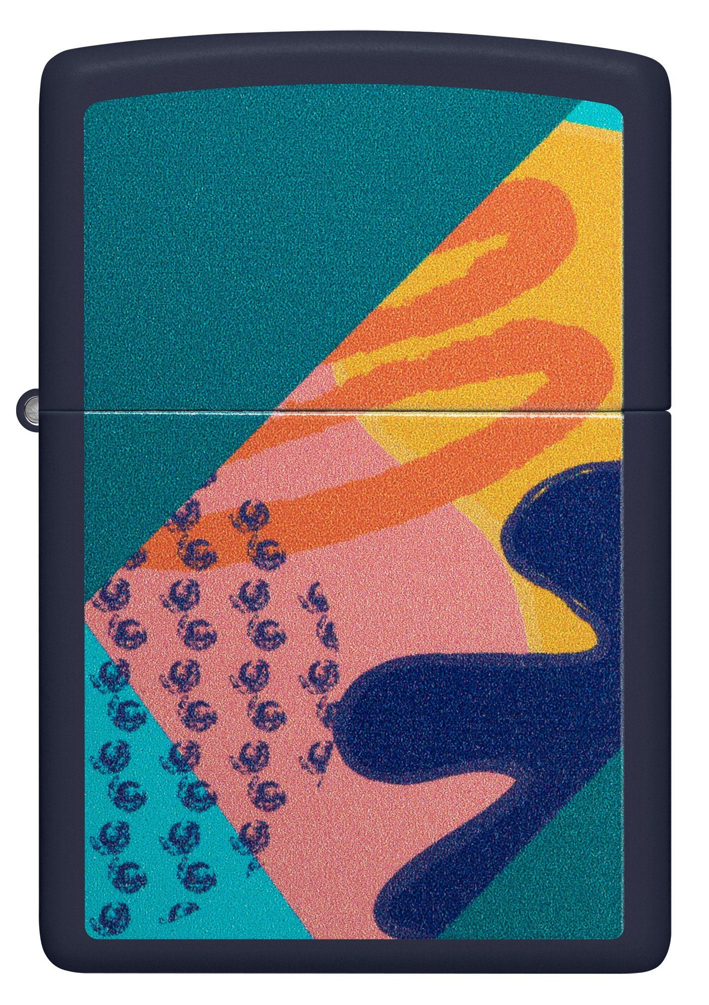 Front shot of Retro Pattern Design Navy Matte Windproof Lighter.